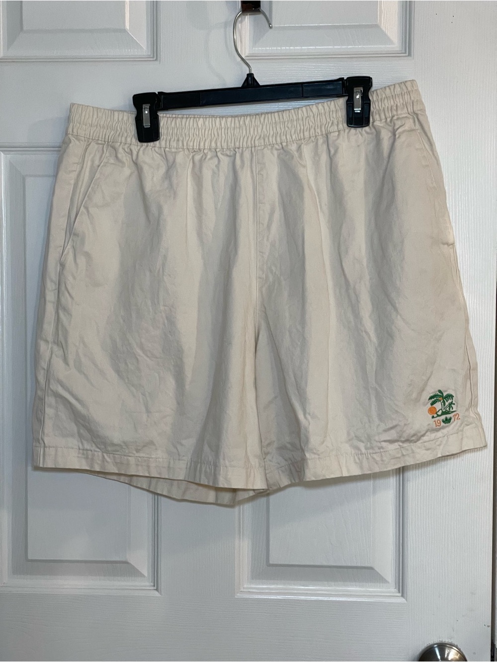 Adidas Originals Tropical Palm Tree Embroidered Shorts Cream Beige XL Men’s